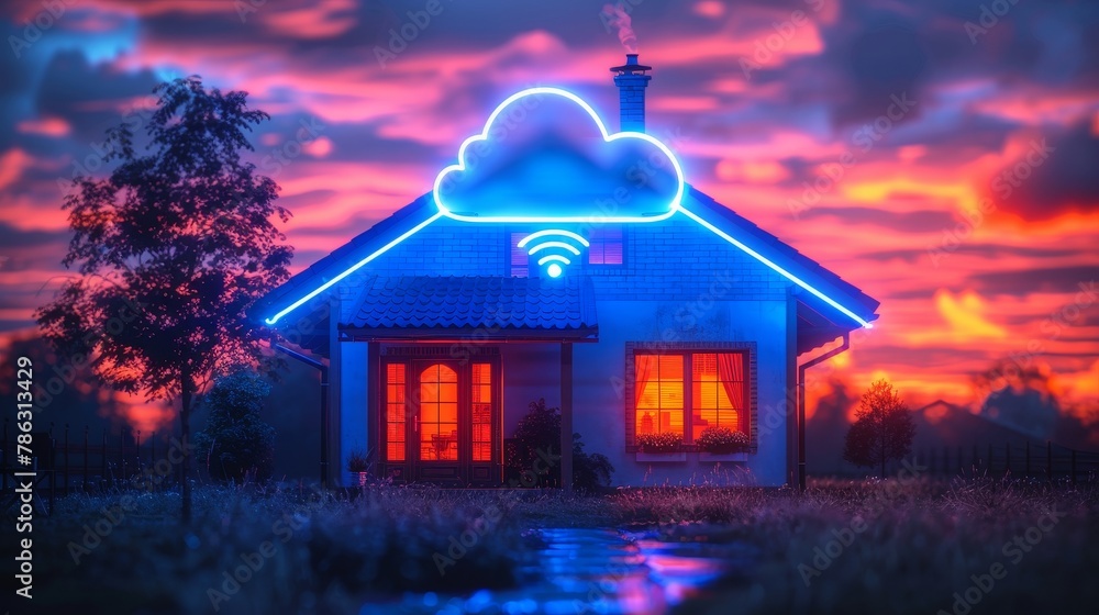Poster technology concept banner for smart homes. smart homes with iot systems connect to wireless internet
