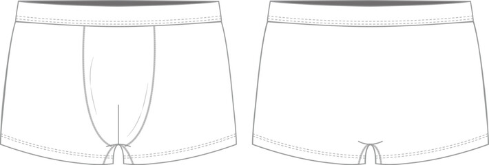 Boxer briefs underwear technical fashion illustration with elastic waistband, Athletic skin tight. Flat trunks Unisex CAD mockup.