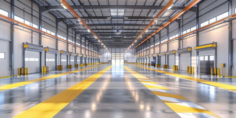 empty warehouse   industrial building,  storehouse, hangar , Modern interior with metal wall and steel structure, empty room - obrazy, fototapety, plakaty
