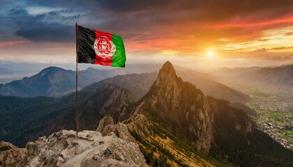 The Flag of Afghanistan On The Mountain. 