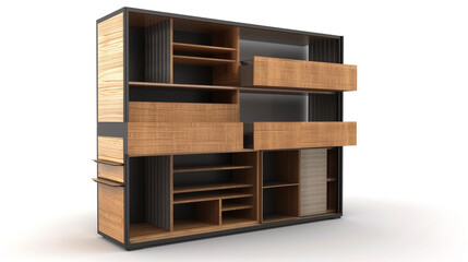 Modular cabinet with adjustable compartments offering versatility.