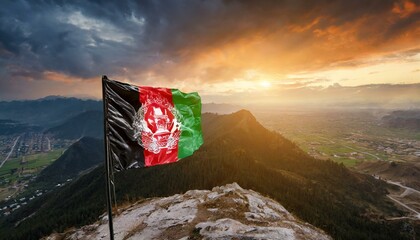 The Flag of Afghanistan On The Mountain. 
