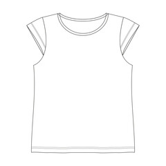 GIRLS RN CUT SLEEVE TOP- Technical Flat Sketches, Front & Back, Silhouette, Mockup, Outline, Drawing Template,