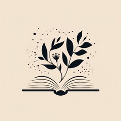 Vector illustration of an open book with a floral design and a flower.