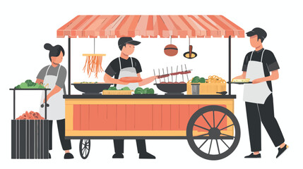 Hand drawn street food vendor concept. Peddler selling - obrazy, fototapety, plakaty