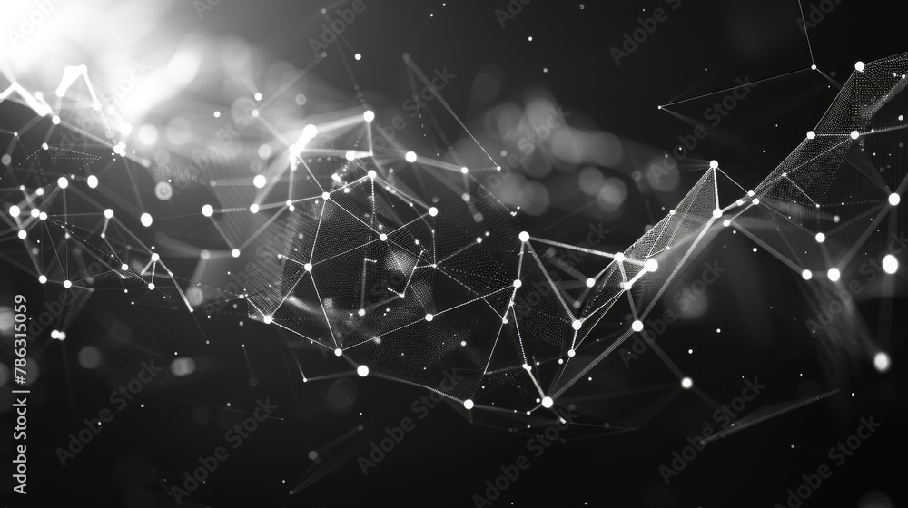 Poster Polygonal space low poly dark background with connecting dots and lines. Futuristic HUD background.