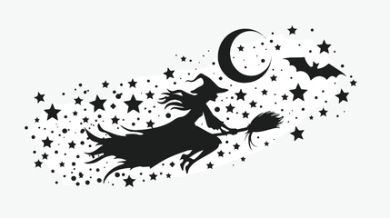 Hand drawn vector illustration of a witch flying