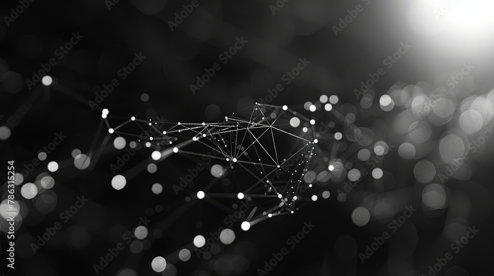 Poster This is an abstract low polygonal space background with connecting lines and dots. It is a 3D rendering....