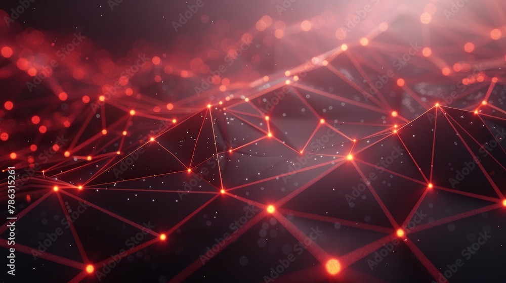 Poster 3D rendering of an abstract polygonal space with high polygonal density. Low poly dark background with connecting dots and lines.