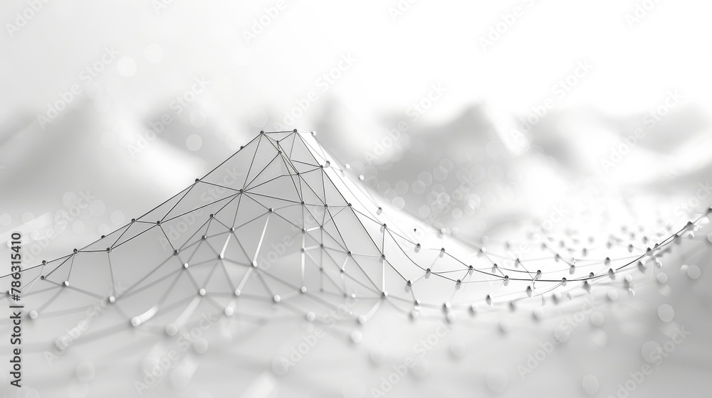 Poster Polygonal Abstract White Background with Low Polylines and Dots - Futuristic HUD Background