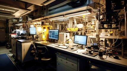 研究所の機械と制御するコンピューター