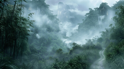 Cloudy Mountains, Bamboo Wood
