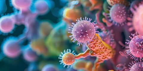 Fototapeta premium A close up of a virus with many spikes