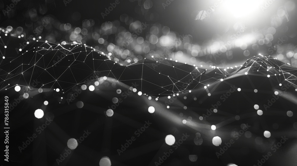 Poster Detailed textured abstract polygonal space background with connecting lines and dots. 3D rendering...