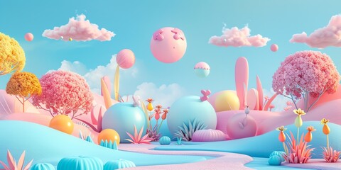 3D render, illustration 16K cute landscape, earth day , gradient green, pastel colors background