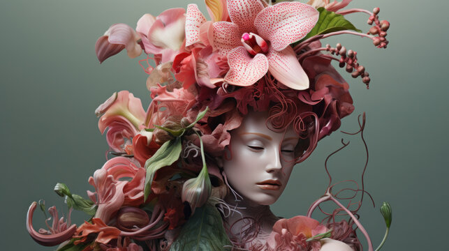 Surreal flower designs made from recycled materials, like towering pillars and totems