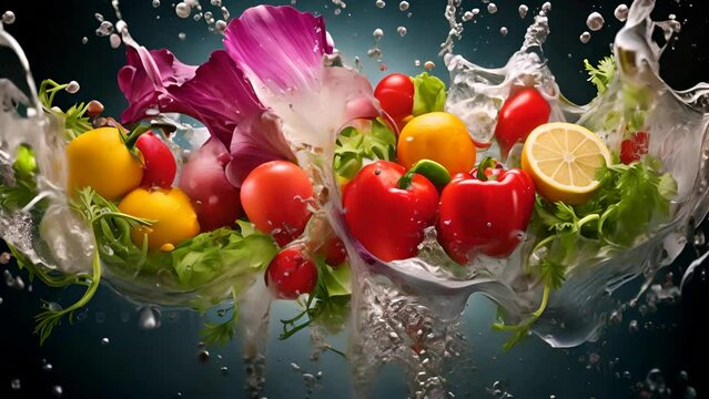 fresh vegetables in water splash, healthy nutritional food