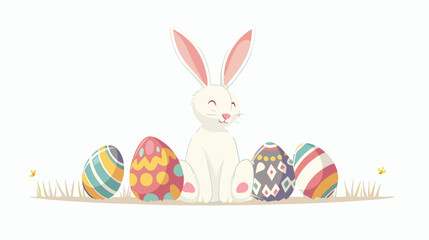Happy easter bunny with easter eggs isolated flat vector