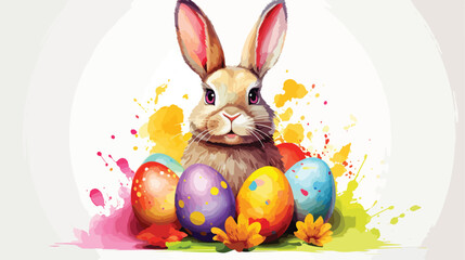 Fototapeta na wymiar Happy easter bunny with easter eggs Vector Illustration