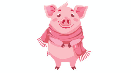 Happy pink pig scarf around the neck white background