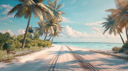 Tropical road isolated on a beach, made out of sand.