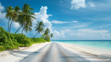 Tropical road isolated on a beach, made out of sand. - Powered by Adobe