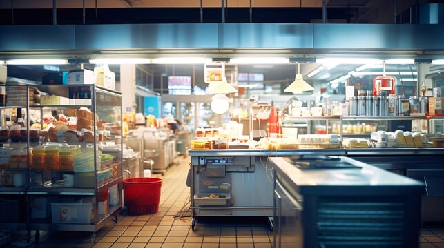 スーパーマーケット内のキッチン、飲食店の厨房