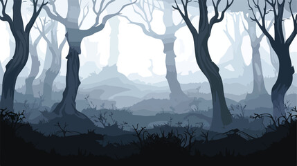 Haunted forest shrouded in mist and shadow vector Illustration - obrazy, fototapety, plakaty