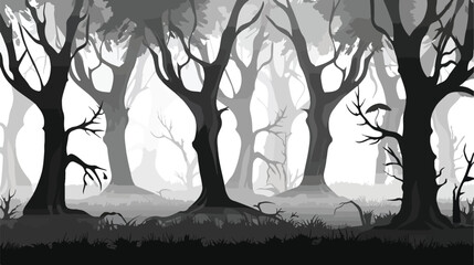 Haunted forest shrouded in mist and shadow vector Illustration