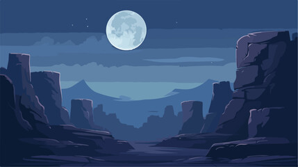 Night landscape with cliff mountain canyon under starr