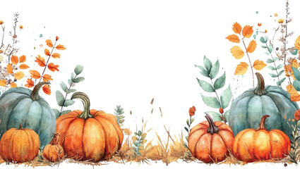 Naklejka na ściany i meble pumpkins and flowers watercolor 