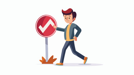 No U turn road sign cartoon walking  character design