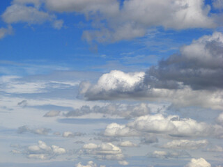 Blue sky with lots of white and gray floating
