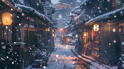 Obraz premium Snowy Kyoto Dusk