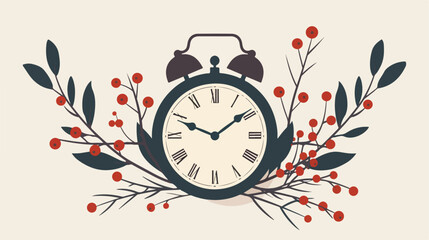 Old clock with tree branch icon. Christmas or New Year - obrazy, fototapety, plakaty