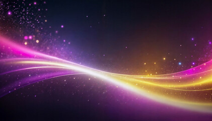 yellow-violet stream, beam, flash of light with sparkles, wave against a black background
