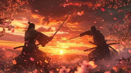 Deurstickers Sunset Samurai Duel © GongSiong