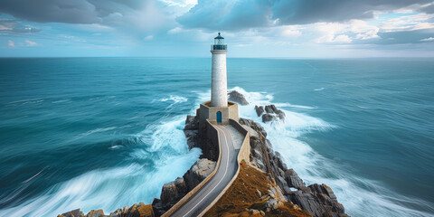 beautiiful Lighthouse in the blue sea background,  - obrazy, fototapety, plakaty