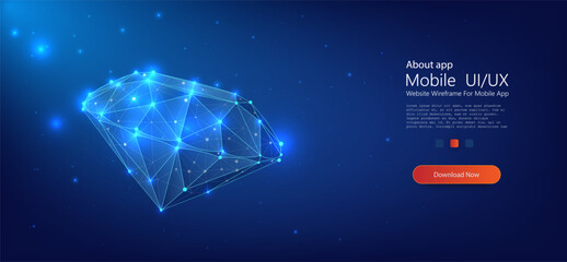 Glowing Polygonal Diamond on Dark Blue Background. A digitally rendered diamond with a network of interconnected points, illustrating concepts of complexity and connection. Vector illustration - 786320624