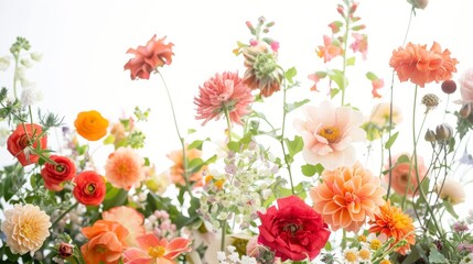 Vibrant Floral Bouquets with Bokeh Effect on White Background AI Generated.