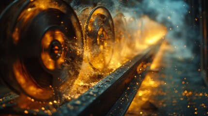 Vintage film reel in action: Enchanting play of light and sparks on a classic projector