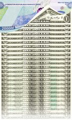 Uzbek banknote and the disappearing pack of one-dollar bills - concept of increasing the value of Uzbek currency
