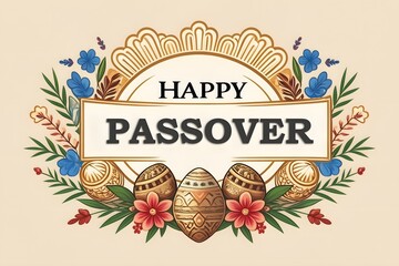Passover background with text Happy Passover, Jews happy Passover background
