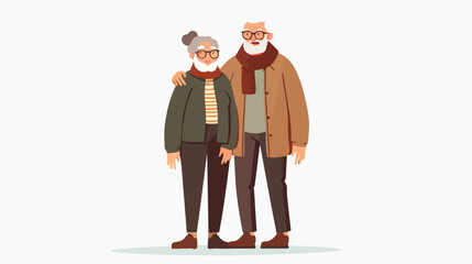 Old senior man and woman in glasses standing or walkin