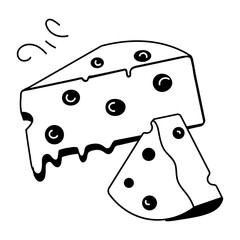 Easy to edit doodle icon of cheese 