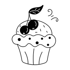 Premium doodle style icon of cupcake 