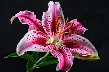 Stargazer Lily, Magenta, Single Flower, Close up, Isolated on Black