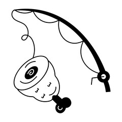 A doodle style icon of fishing rod 