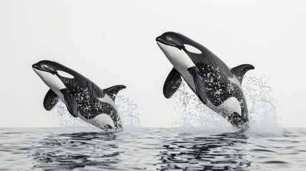 Two orcas jumping out of the water