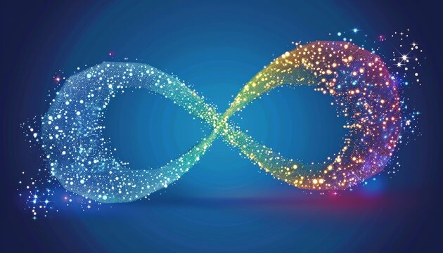 Autism awareness day background  rainbow infinity symbolizing neurodiversity on blue background